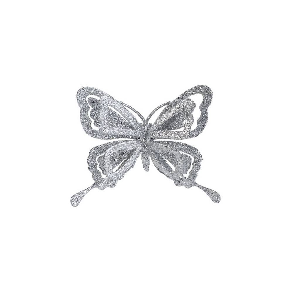 CLIP PAPILLON GLITTER ARGENT