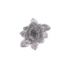 ROSE+FEUILLE BRILL SUR CLIP ARGENT D15CM PLASTIQUE