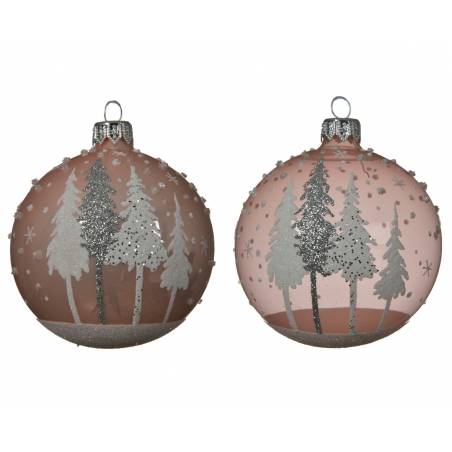 Kerstballen roos glas met kerstbomen