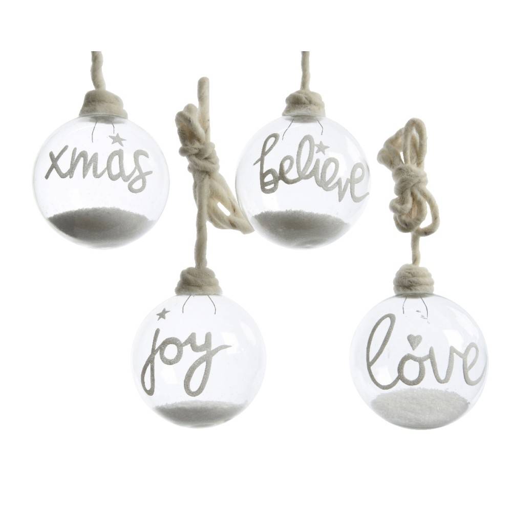 4 Glazen kerstballen met glitter