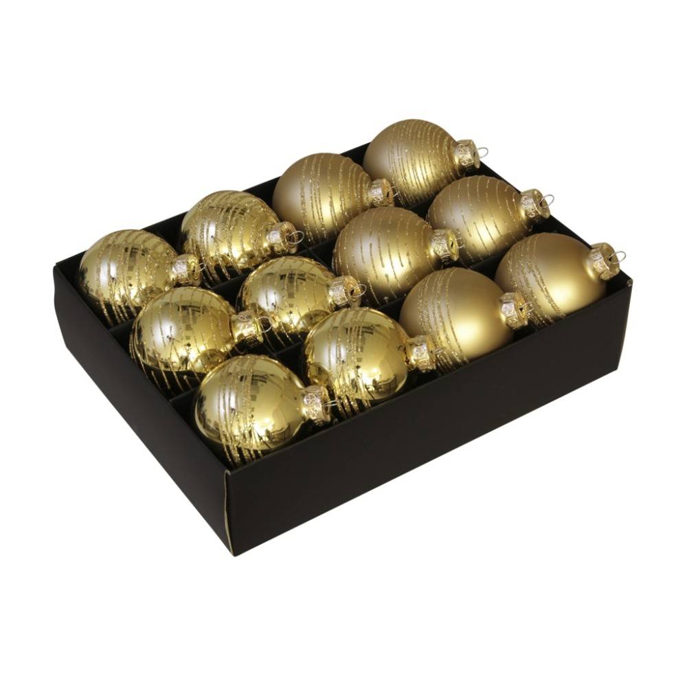 12 Golden Christmas baubles