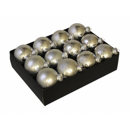 12 silver Christmas baubles with stars