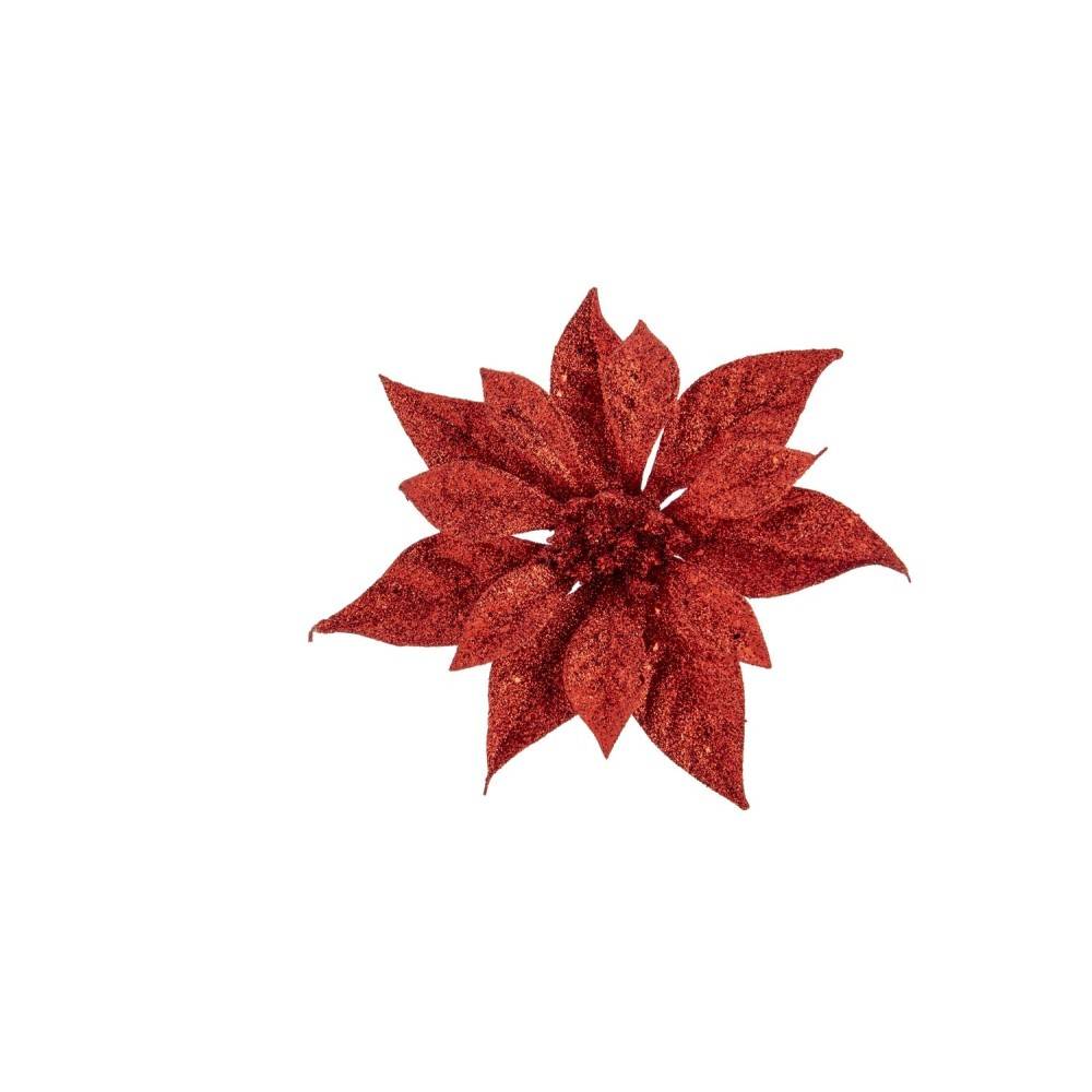 Red glitter poinsettia on clip