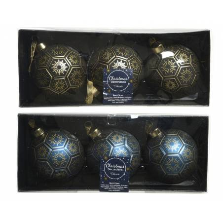 2x3 kerstballen zwart/blauw met vonken