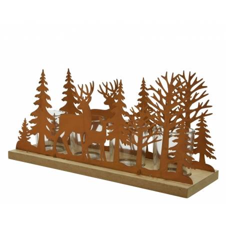 Iron candle holder with reindeer and trees