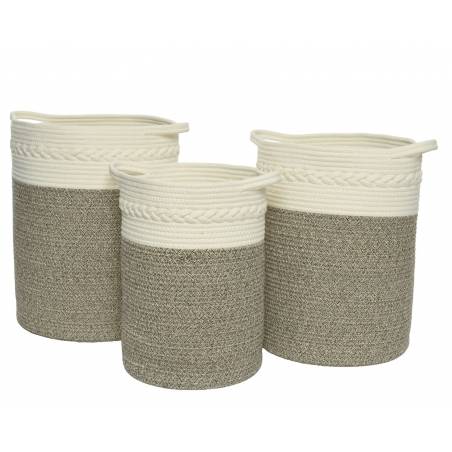 3 Round brown cotton baskets