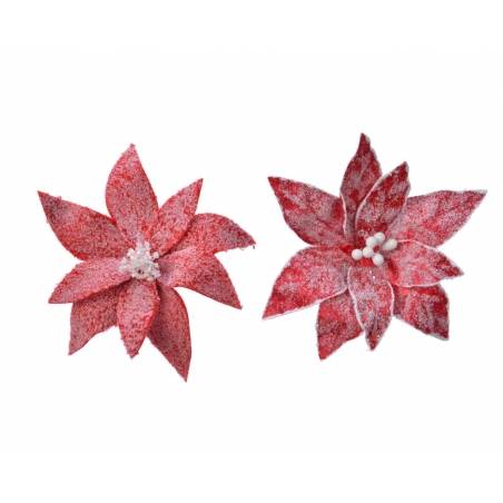 2 red velvet poinsettias on a clip