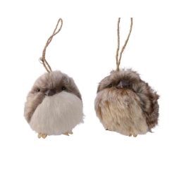 2 beige bird hanging decorations 7cm