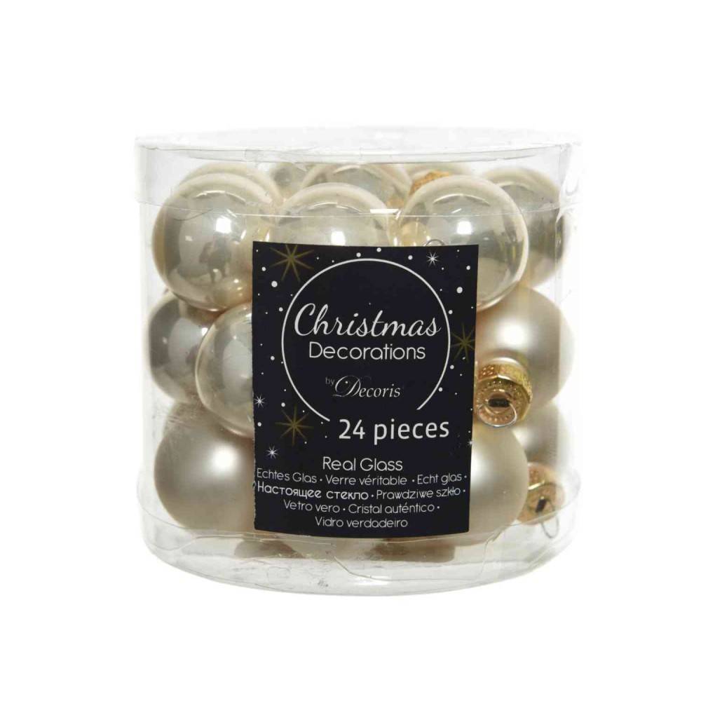 24 champagne Christmas baubles 2,5cm