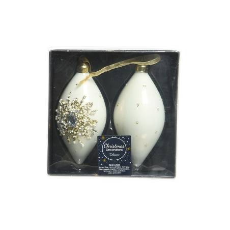 Silver glass hanging olive decorations 12cm