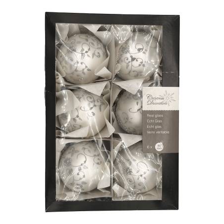 6 silver Christmas baubles