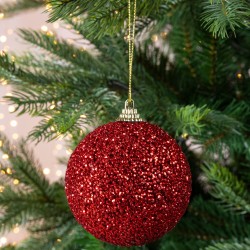 Red Christmas bauble with glitter