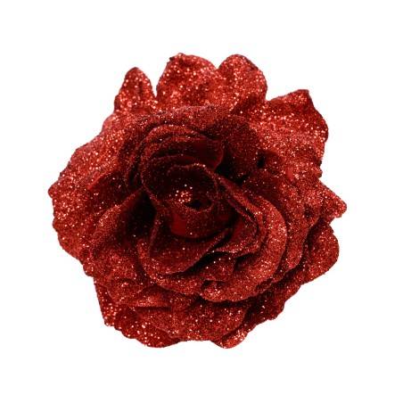 Powder red glitter rose on a clip